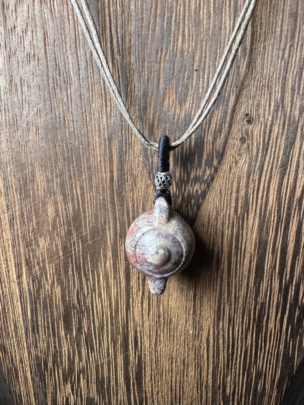 Adorable Coral Fossil Teapot Pendant Necklace, Sterling Silver Accent on Rope - Picture 8 of 15